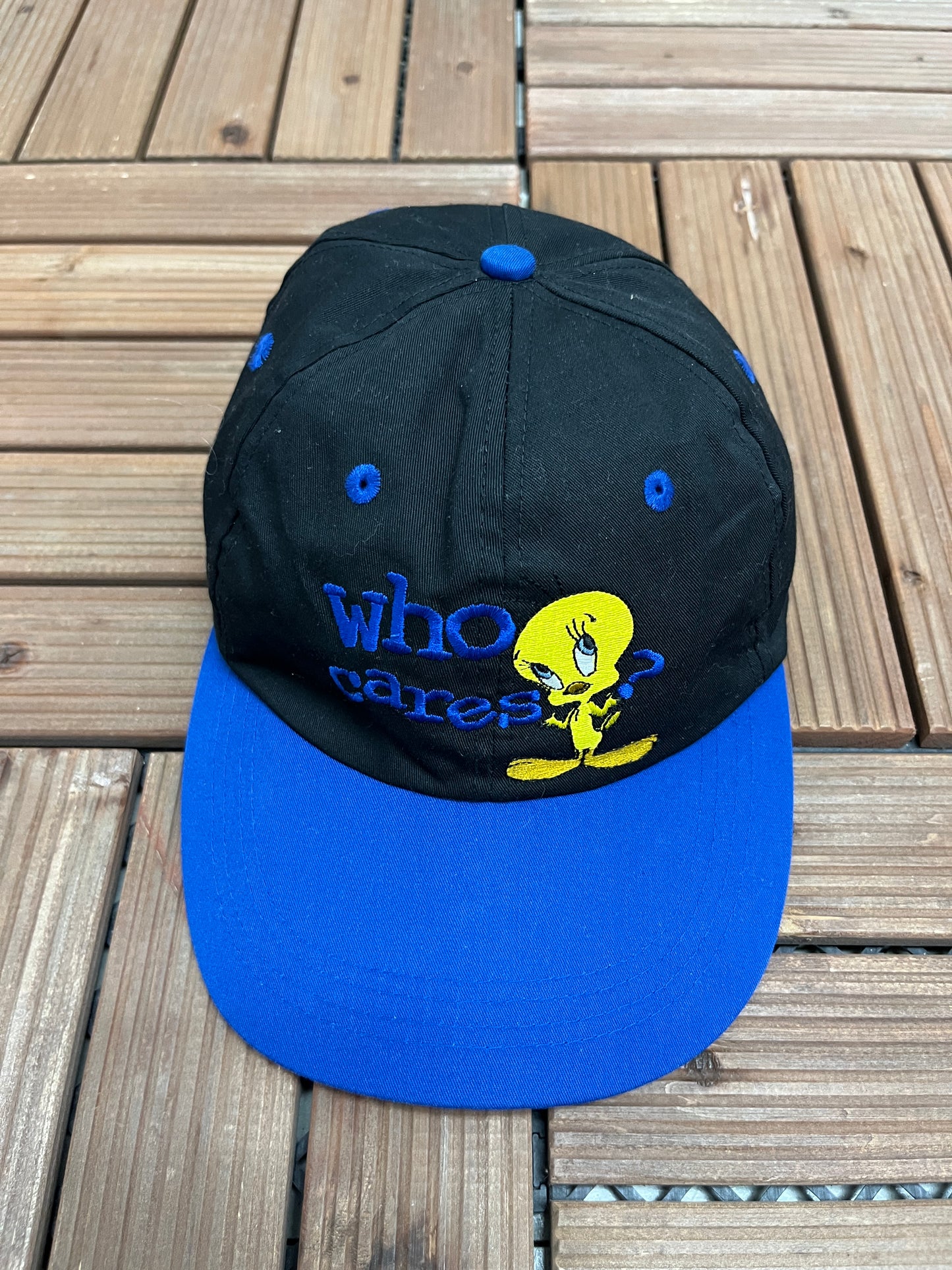 Tweety Bird Who Cares? Graphic Hat | One Size | Vintage 1990s Promotional Black Cap |