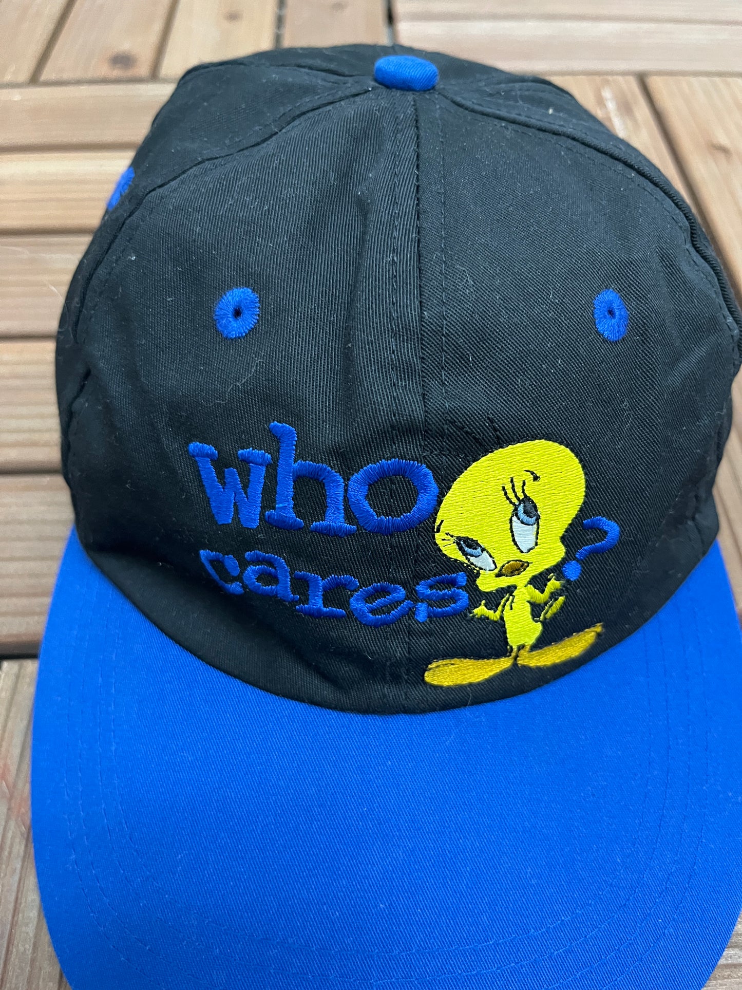 Tweety Bird Who Cares? Graphic Hat | One Size | Vintage 1990s Promotional Black Cap |