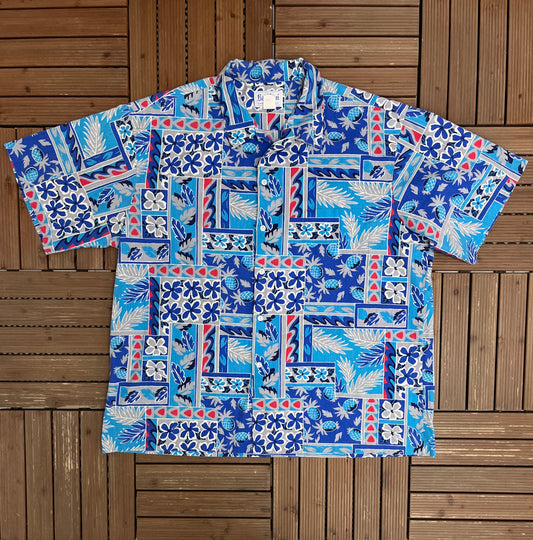 Rai Nani Abstract Hawaiian Shirt | Size X-Large | Vintage 1990s Made in Hawaii USA Blue Shirt |