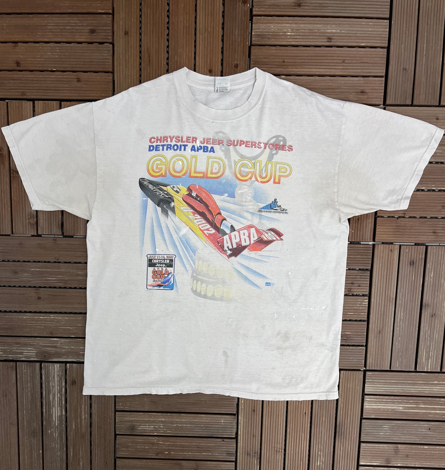 Chrysler Jeep Gold Cup 2002 Graphic Tee | Size X-Large | Vintage 2000s Boat Racing White T-Shirt |