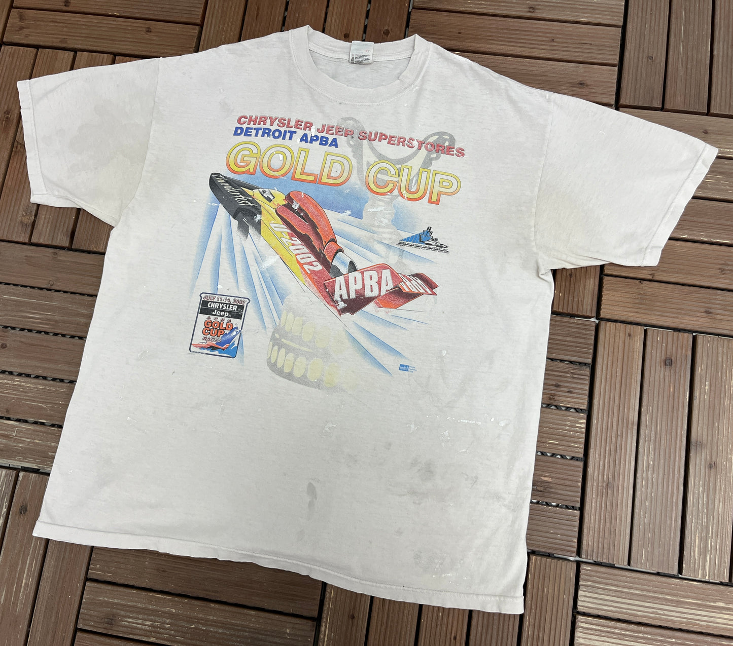 Chrysler Jeep Gold Cup 2002 Graphic Tee | Size X-Large | Vintage 2000s Boat Racing White T-Shirt |