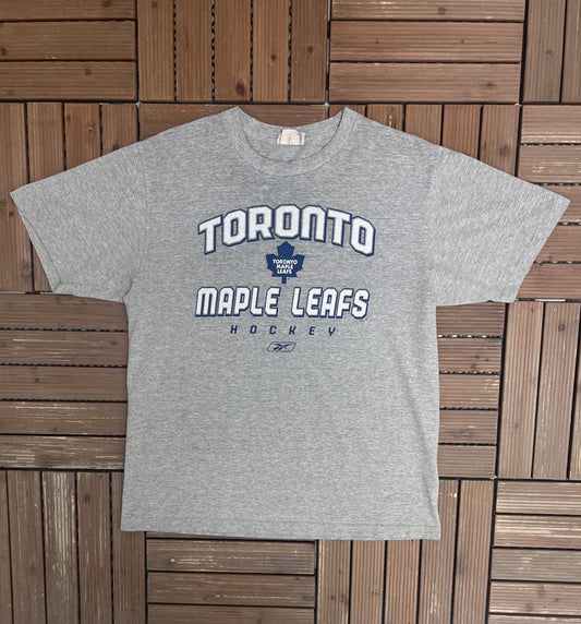 Toronto Maple Leafs Graphic Tee | Size Medium | Vintage 2000s NHL Hockey Grey T-Shirt |