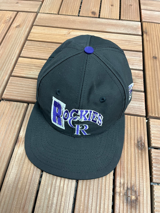 Colorado Rockies Embroidered Graphic Hat | Snap Back | Vintage 1990s MLB Baseball Black Cap |