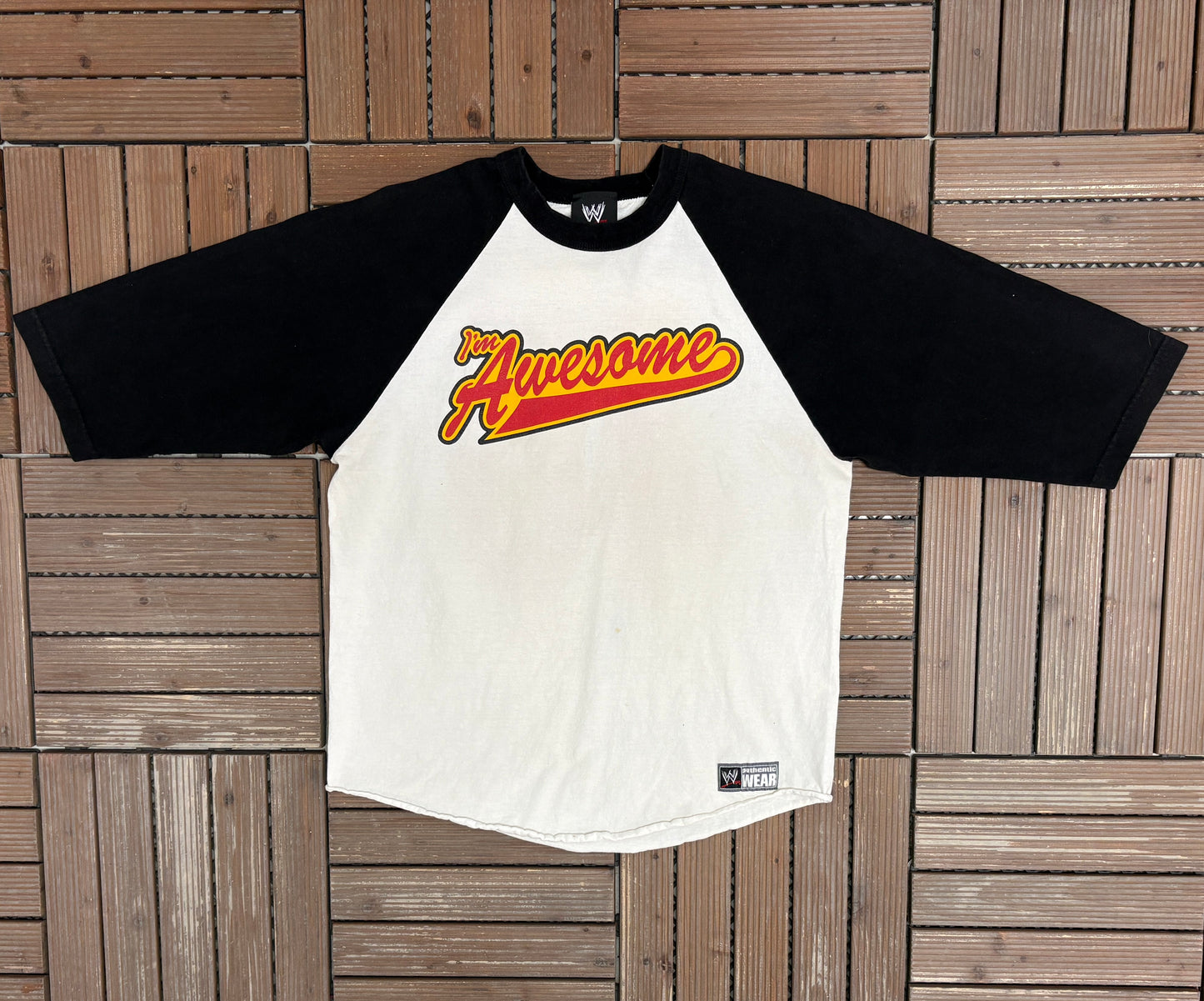 The Miz I'm Awesome Graphic Tee | Size Large | Vintage 2000s WWE Wrestling White 3/4 Sleeve T-Shirt |