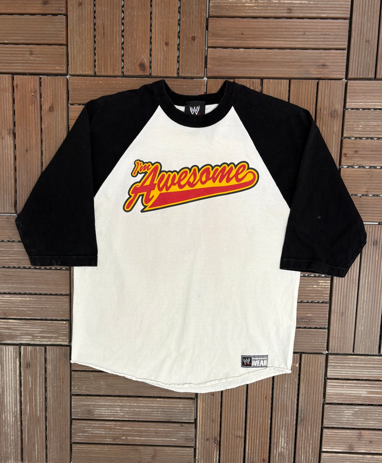 The Miz I'm Awesome Graphic Tee | Size Large | Vintage 2000s WWE Wrestling White 3/4 Sleeve T-Shirt |