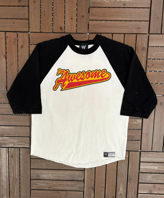 The Miz I'm Awesome Graphic Tee | Size Large | Vintage 2000s WWE Wrestling White 3/4 Sleeve T-Shirt |