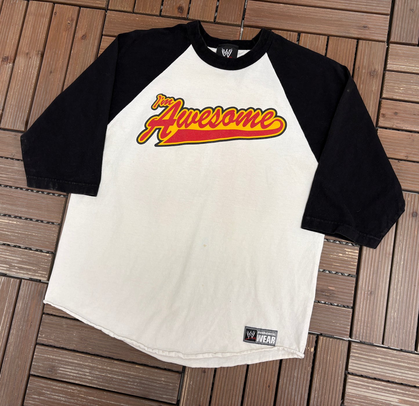 The Miz I'm Awesome Graphic Tee | Size Large | Vintage 2000s WWE Wrestling White 3/4 Sleeve T-Shirt |