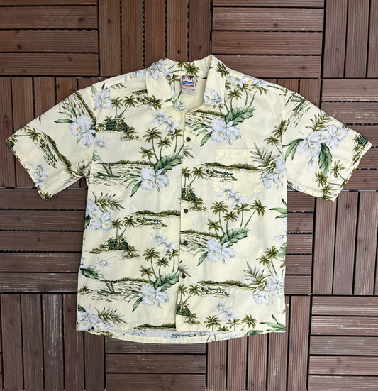 Hawaiian Togs Floral Hawaiian Shirt | Size X-Large | Vintage 1990s Made in Hawaii USA Yellow Shirt |