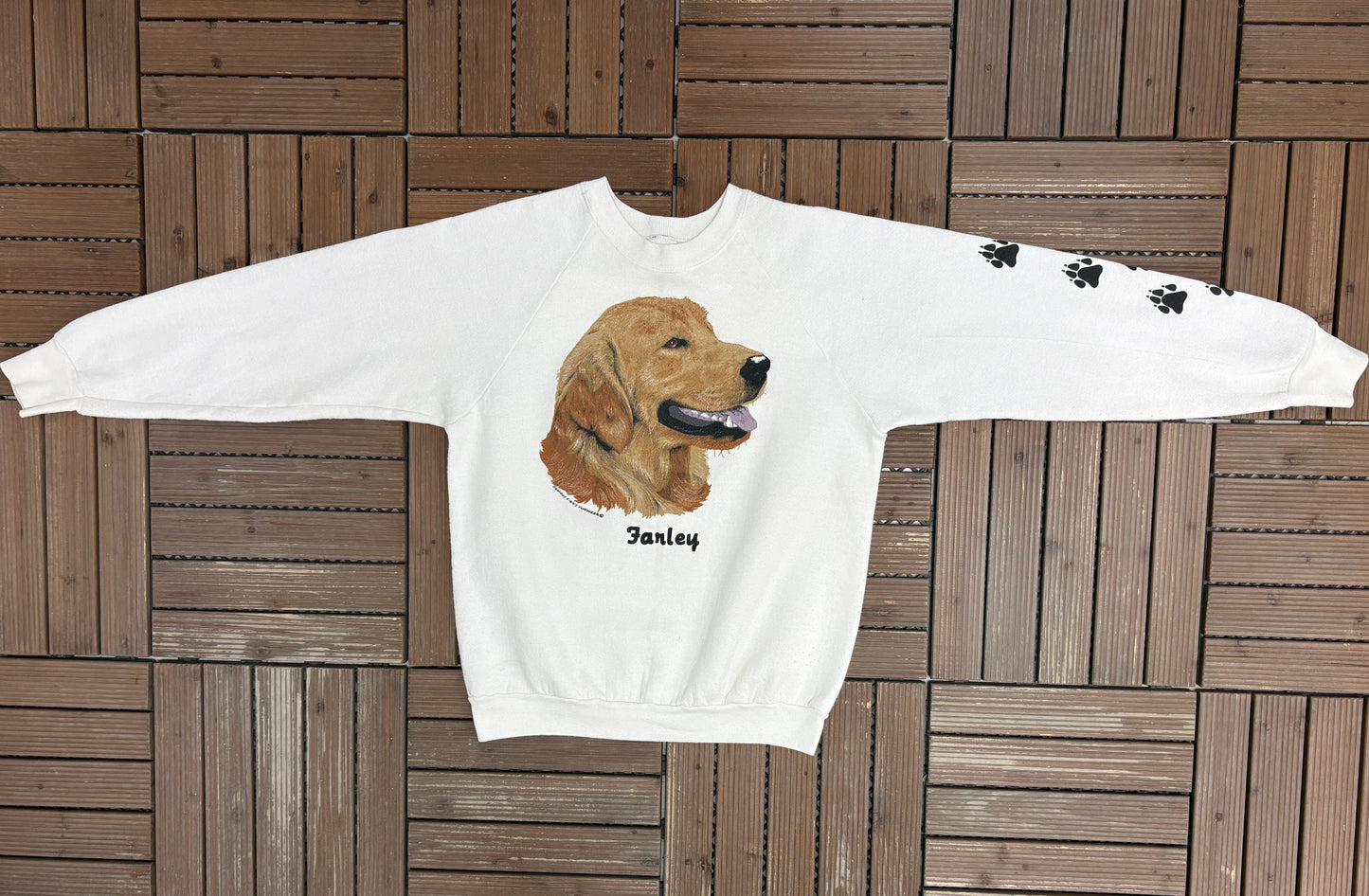 Fido's Famous Funwear Farley Graphic Crewneck | Size Large | Vintage 1990s Animal White Sweater |