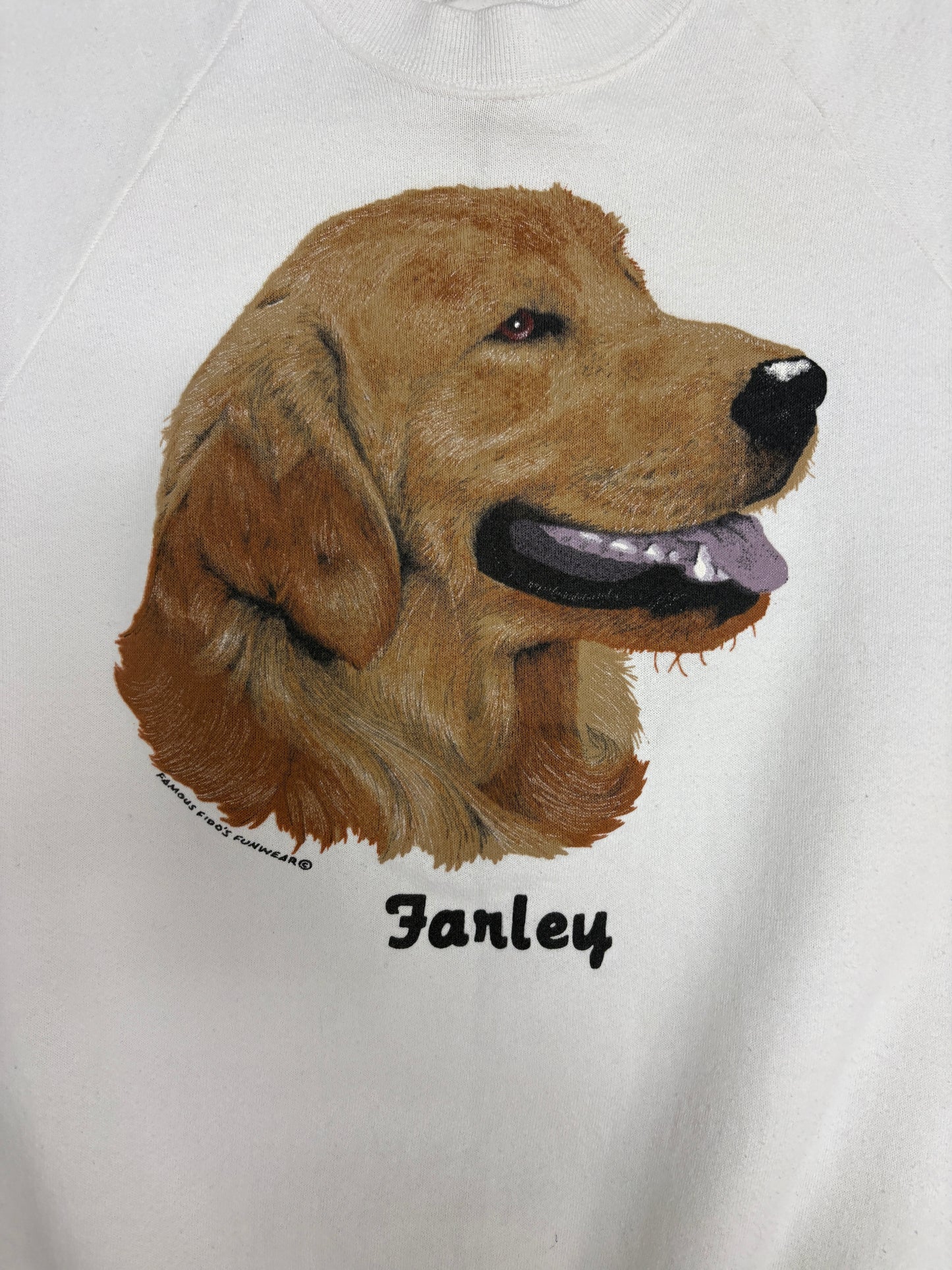 Fido's Famous Funwear Farley Graphic Crewneck | Size Large | Vintage 1990s Animal White Sweater |