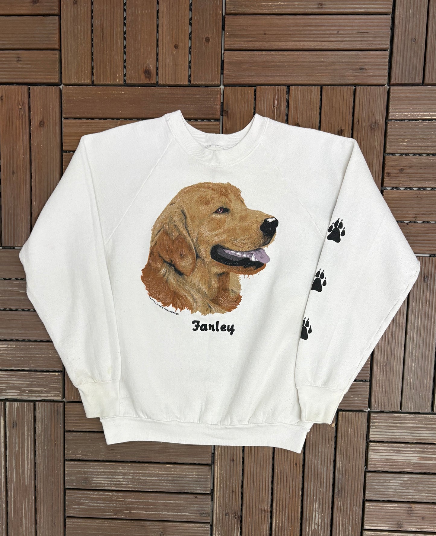 Fido's Famous Funwear Farley Graphic Crewneck | Size Large | Vintage 1990s Animal White Sweater |