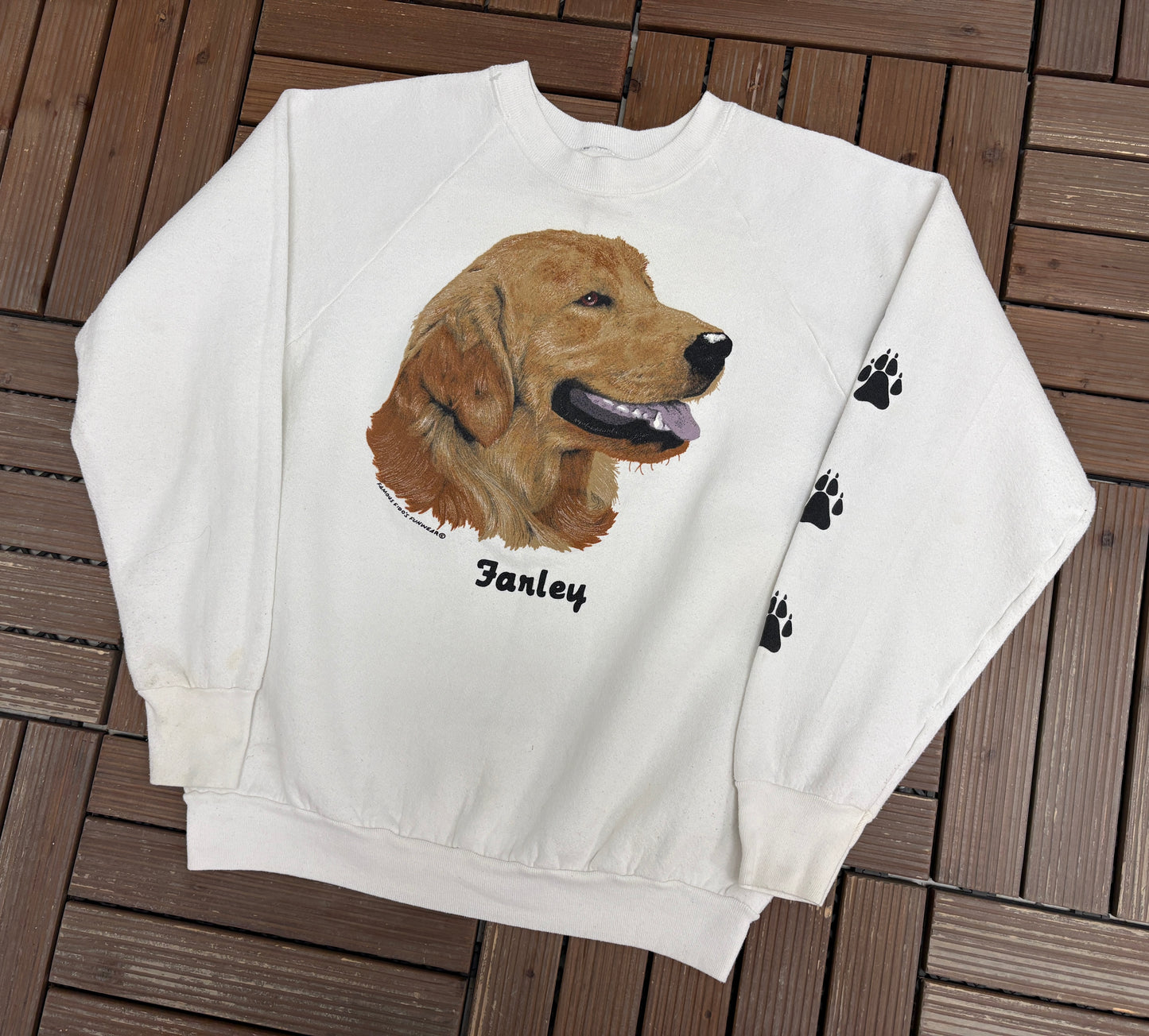 Fido's Famous Funwear Farley Graphic Crewneck | Size Large | Vintage 1990s Animal White Sweater |