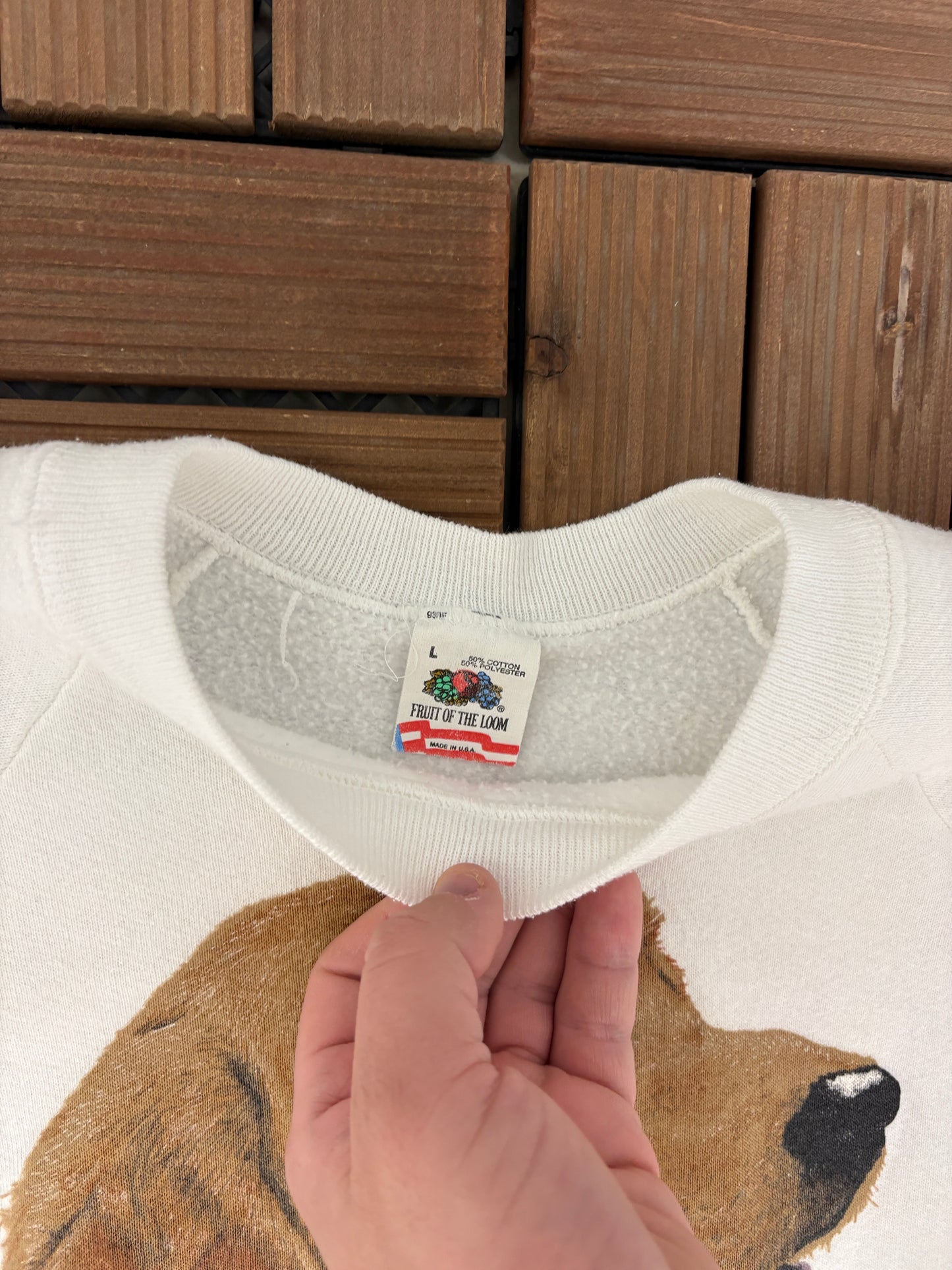Fido's Famous Funwear Farley Graphic Crewneck | Size Large | Vintage 1990s Animal White Sweater |