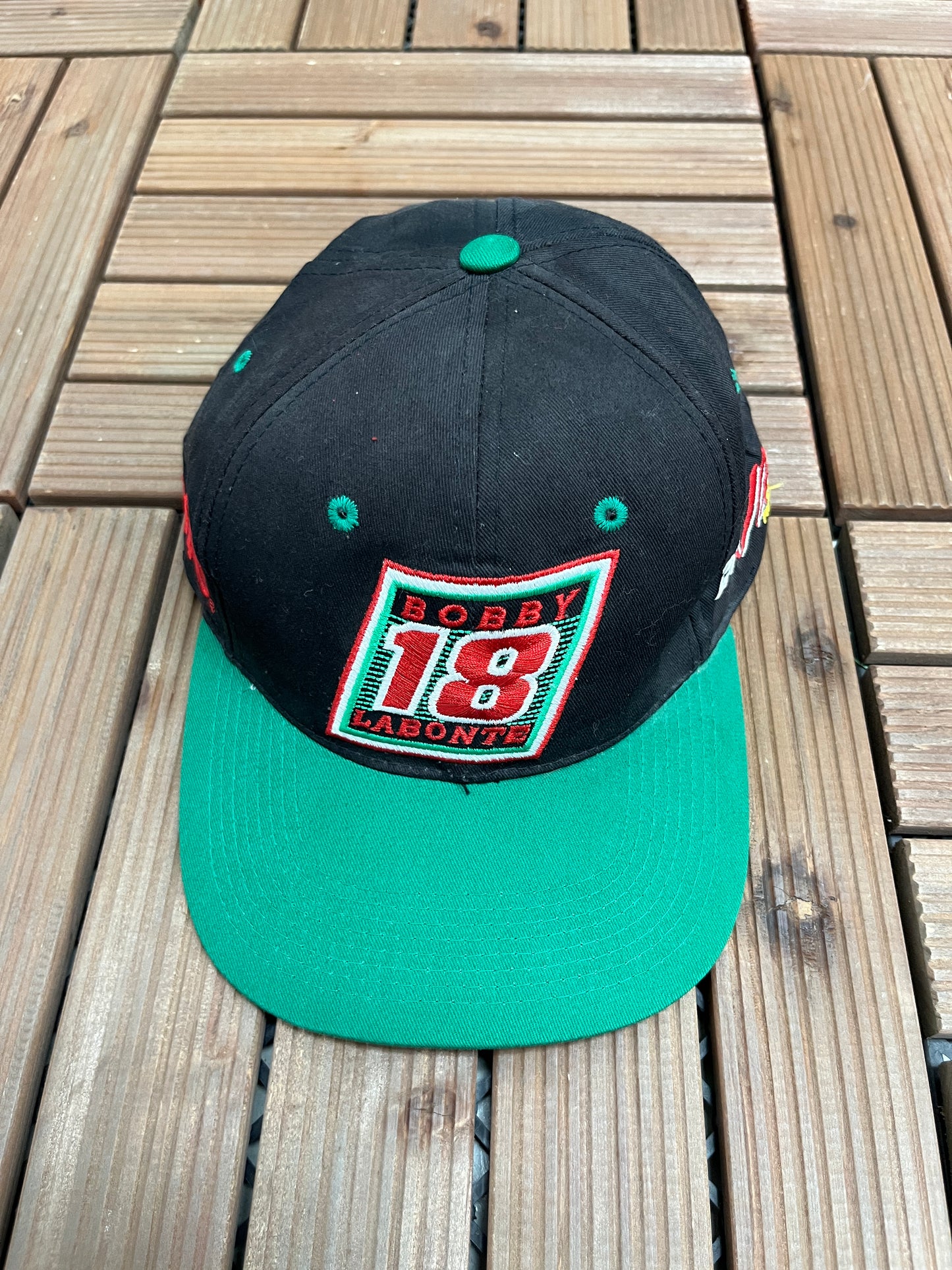 Bobby Labonte Joe Gibbs Racing Graphic Hat | Snap Back | Vintage 2000s NASCAR Racing Black Cap |