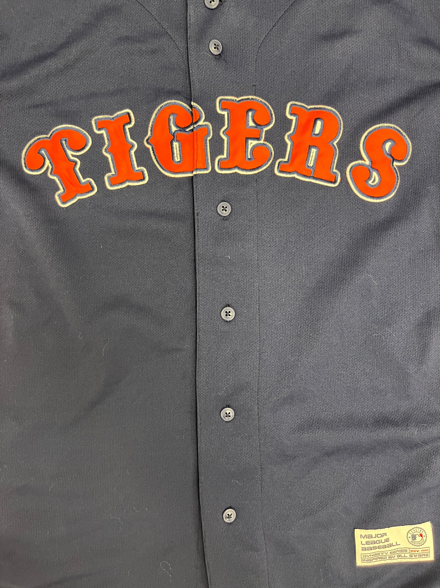 Detroit Tigers Stitched Graphic Jersey | Size Medium | Vintage 2000s MLB Baseball Blue Jersey |