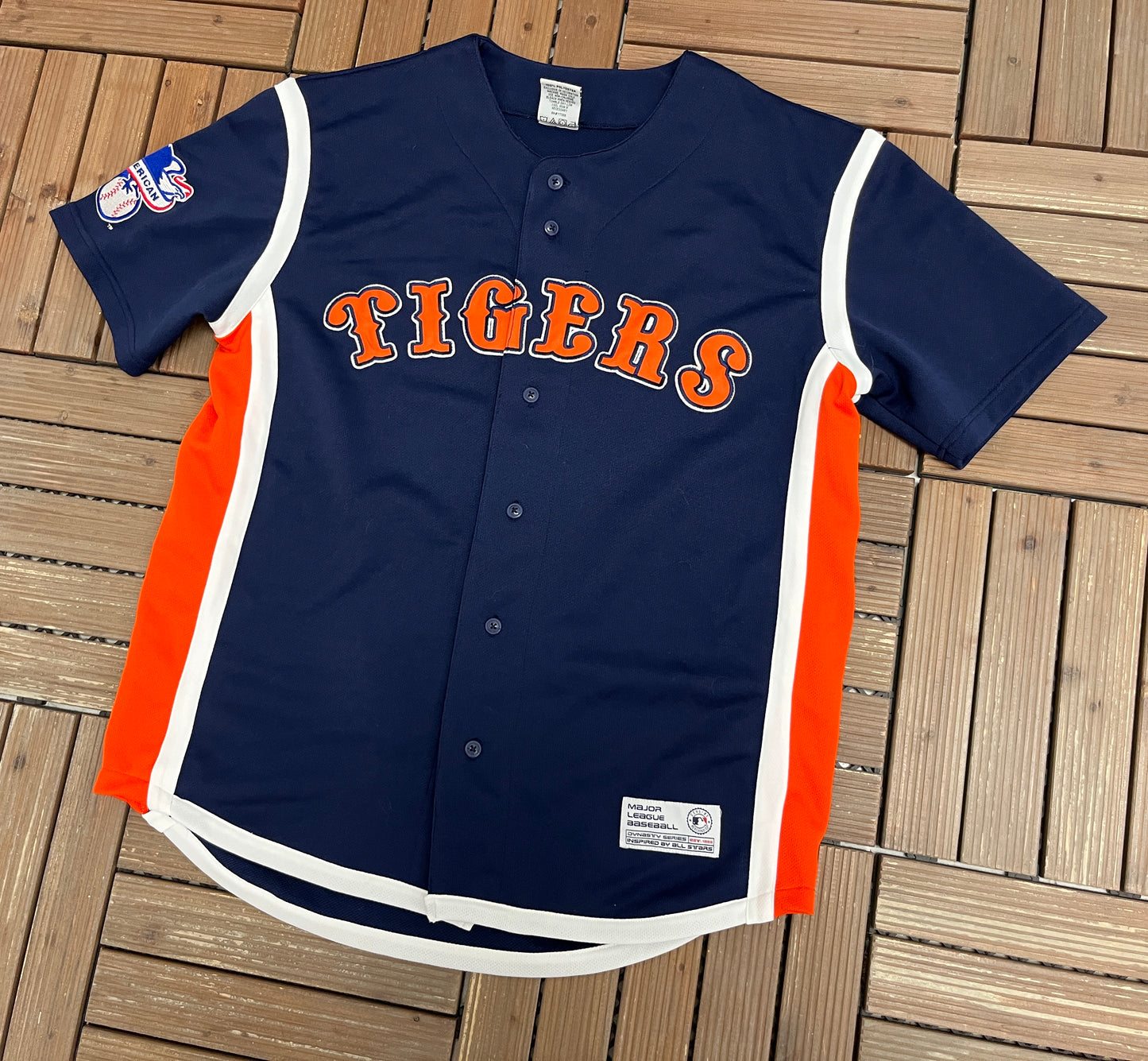 Detroit Tigers Stitched Graphic Jersey | Size Medium | Vintage 2000s MLB Baseball Blue Jersey |