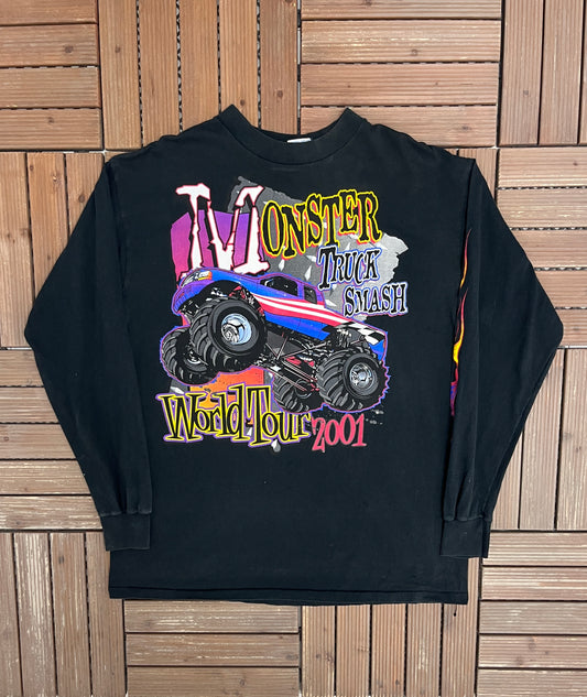 Monster Truck Smash World Tour 2001 Graphic Tee | Size X-Large | Vintage 2000s Black Long Sleeve |