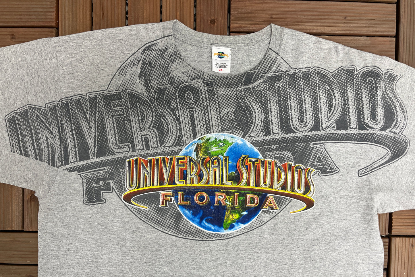 Universal Studios Florida Big Print Graphic Tee | Size XX-Large | Vintage 2000s Promotional Grey T-Shirt |