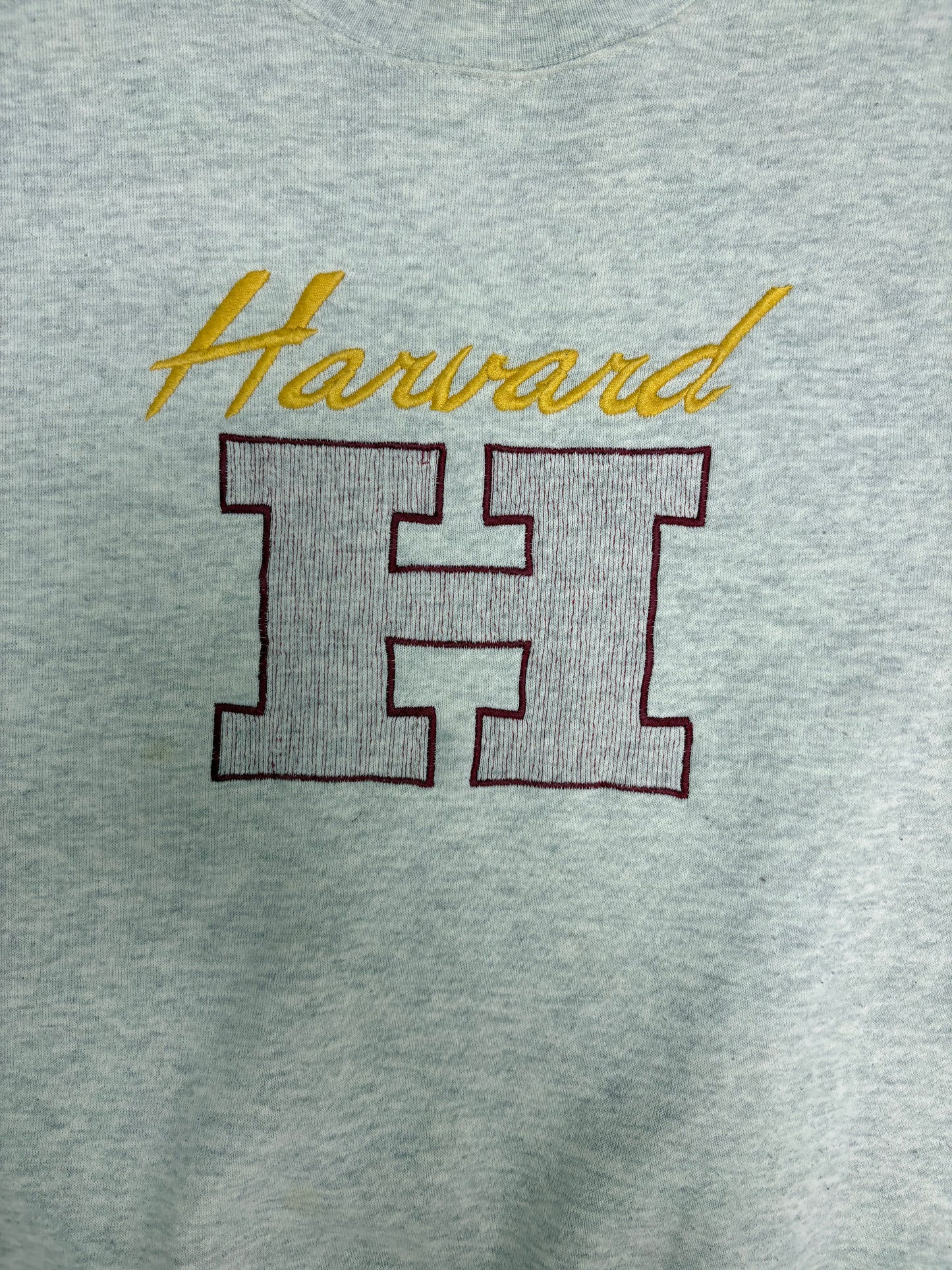 Harvard Crimson Stitched Graphic Crewneck | Size Medium | Vintage 1990s College Grey Sweater |