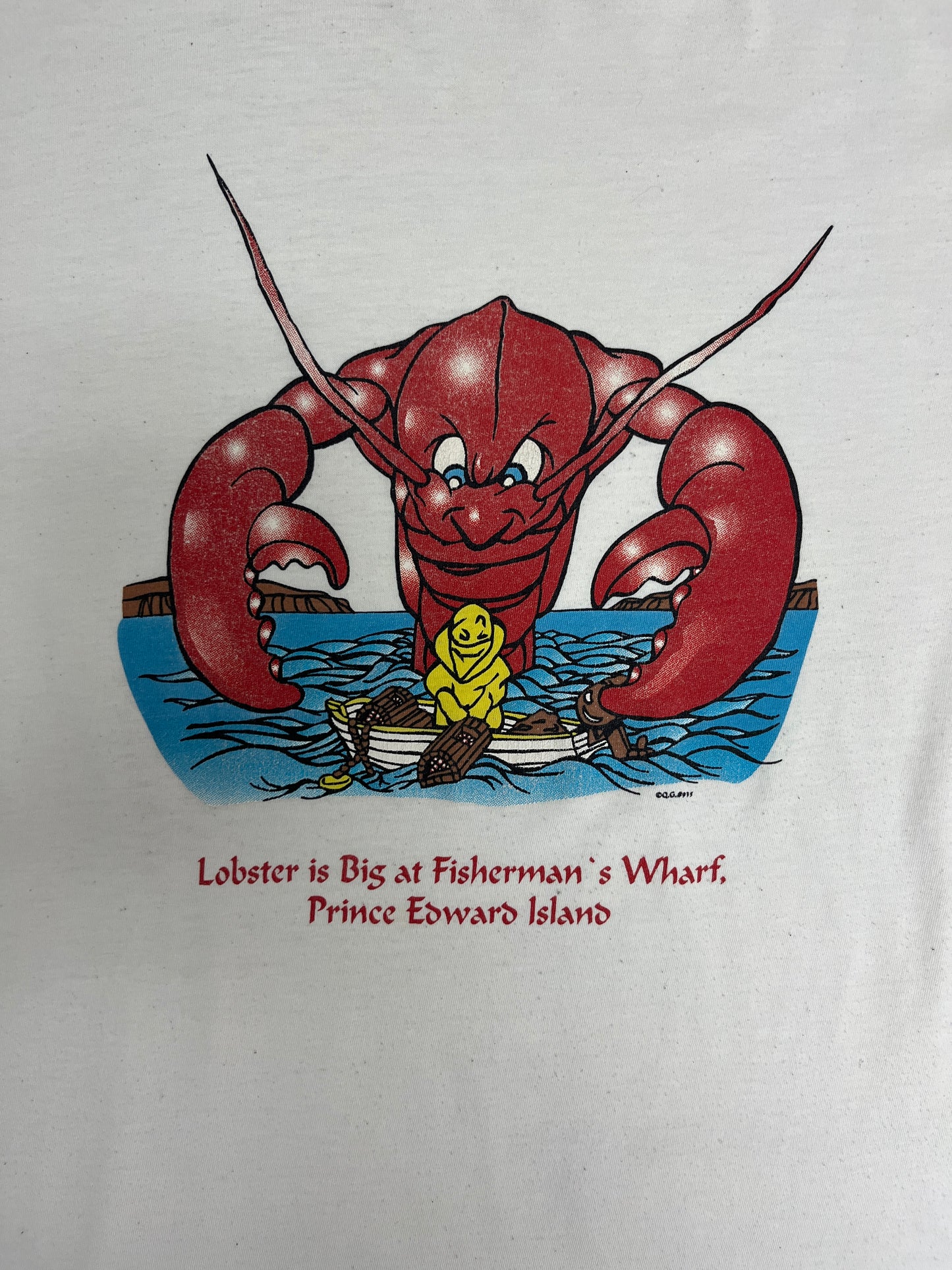 Fisherman's Wharf, Prince Edward Island Graphic Tee | Size Large | Vintage 1990s Single Stitch Tourist White T-Shirt |