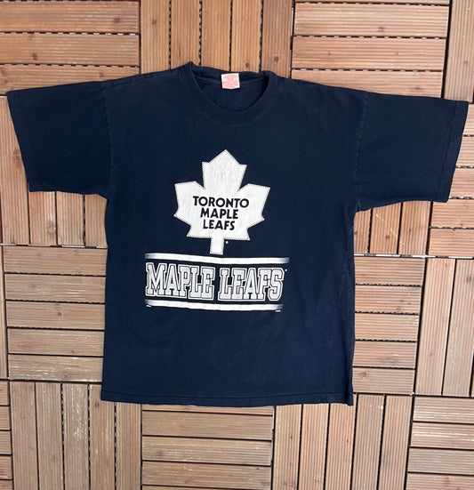 Toronto Maple Leafs Graphic Tee | Size Large | Vintage 2000s NHL Hockey Blue T-Shirt |