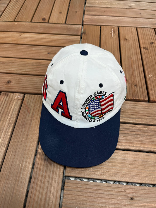 Atlanta 1996 Summer Olympics Graphic Hat | Snap Back | Vintage 1990s Promotional White Cap |