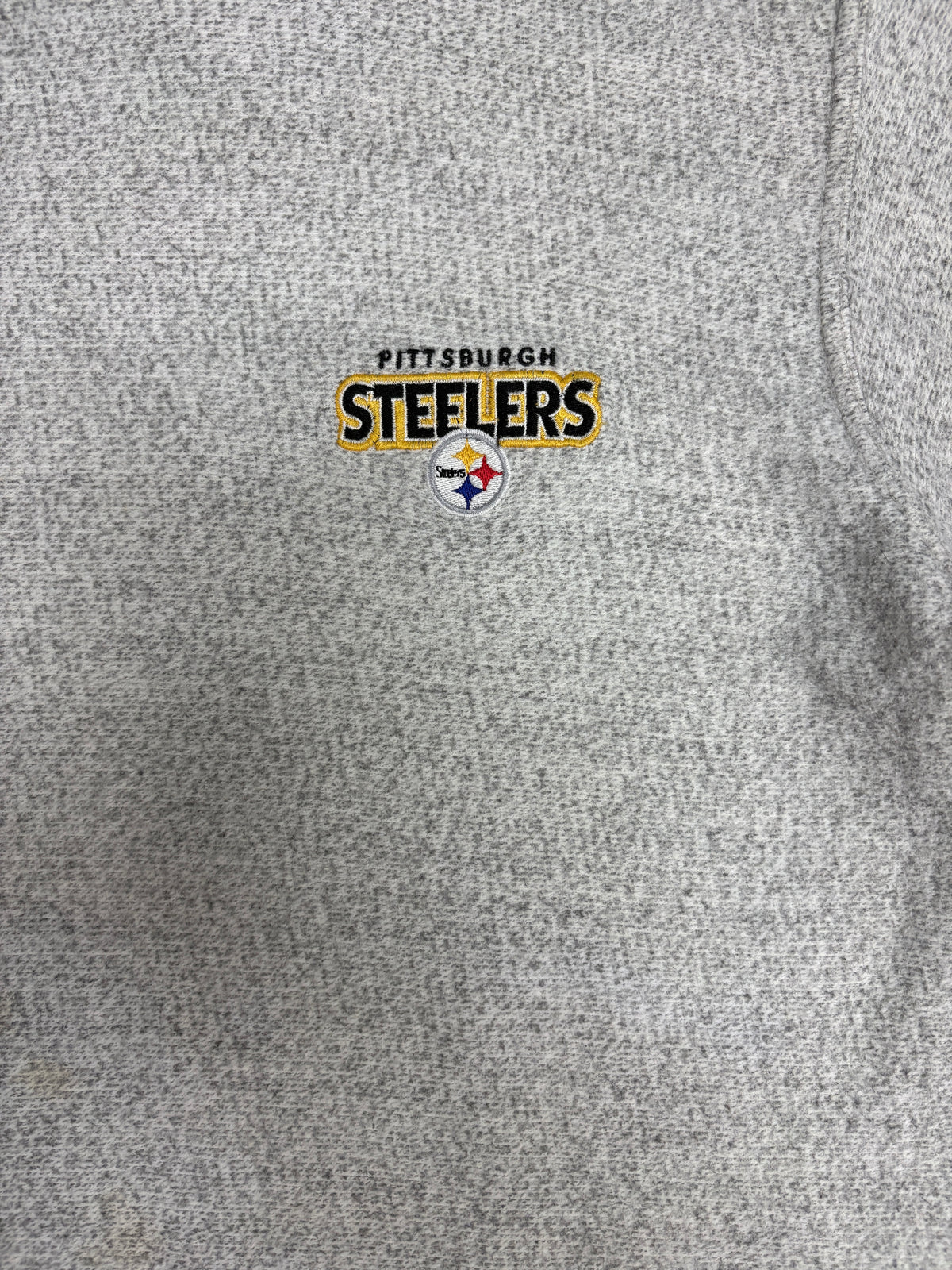Pittsburgh Steelers Stitched Graphic Fleece Crewneck | Size Medium | Vintage 1990s NFL Football Grey Sweatshirt |