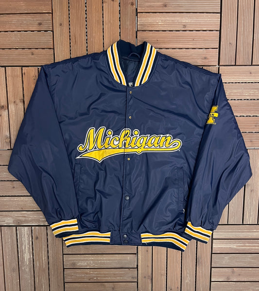 Michigan Wolverines Stitched Graphic Jacket | Size X-Large | Vintage 2000s College Sports Steve & Barry's Bomber Coat |