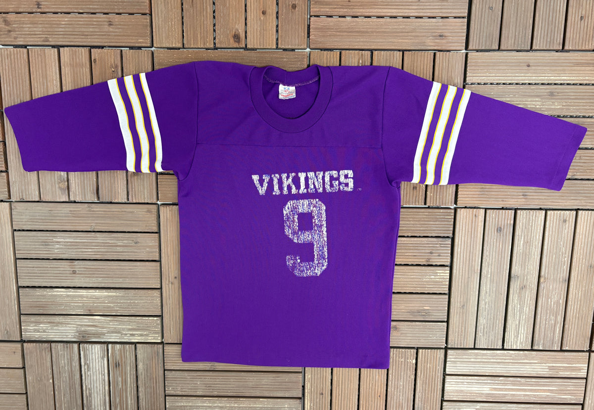 Minnesota Vikings Jersey Style Graphic Tee | Size Small | Vintage 1980s NFL Football Purple T-Shirt |