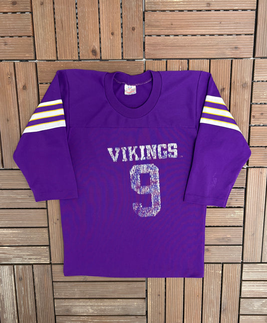 Minnesota Vikings Jersey Style Graphic Tee | Size Small | Vintage 1980s NFL Football Purple T-Shirt |