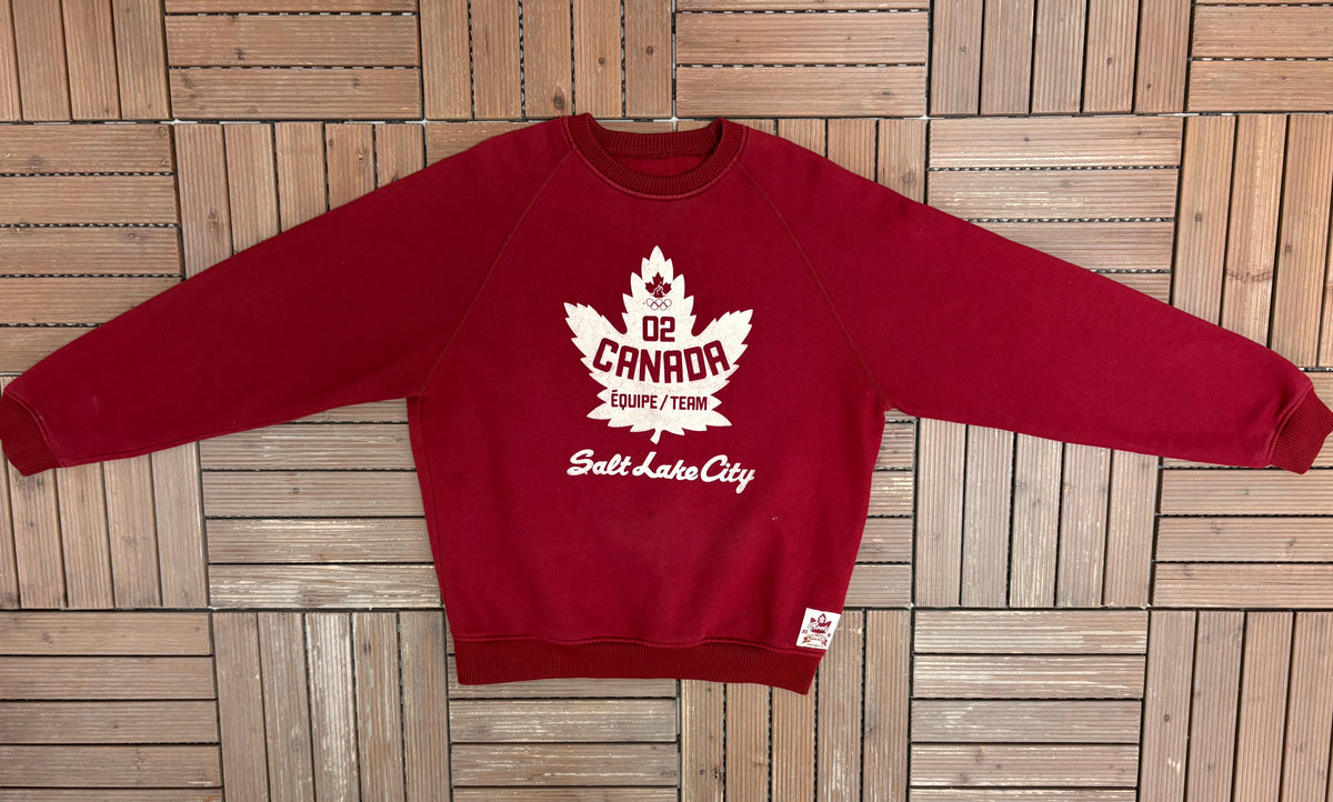 Team Canada 2002 Salt Lake City Olympics Graphic Crewneck | Size Large | Vintage 2000s Promotional Red Sweater |