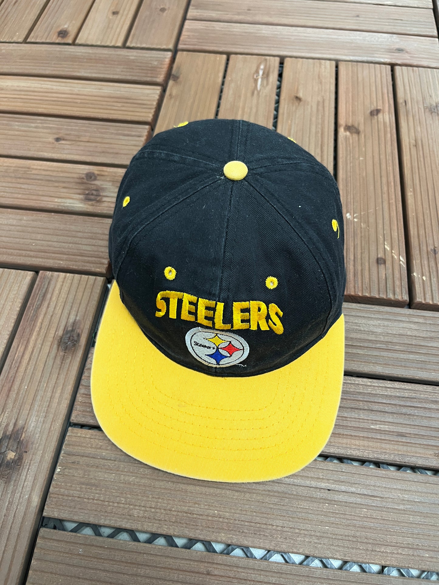 Pittsburgh Steelers Embroidered Graphic Hat | Youth Snap Back | Vintage 2000s NFL Football Black Cap |