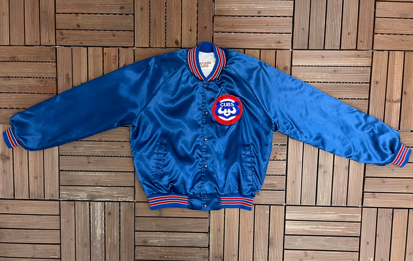 Chicago Cubs Stitched Graphic Jacket | Size Large | Vintage 1990s MLB Baseball Blue Bomber Jacket |