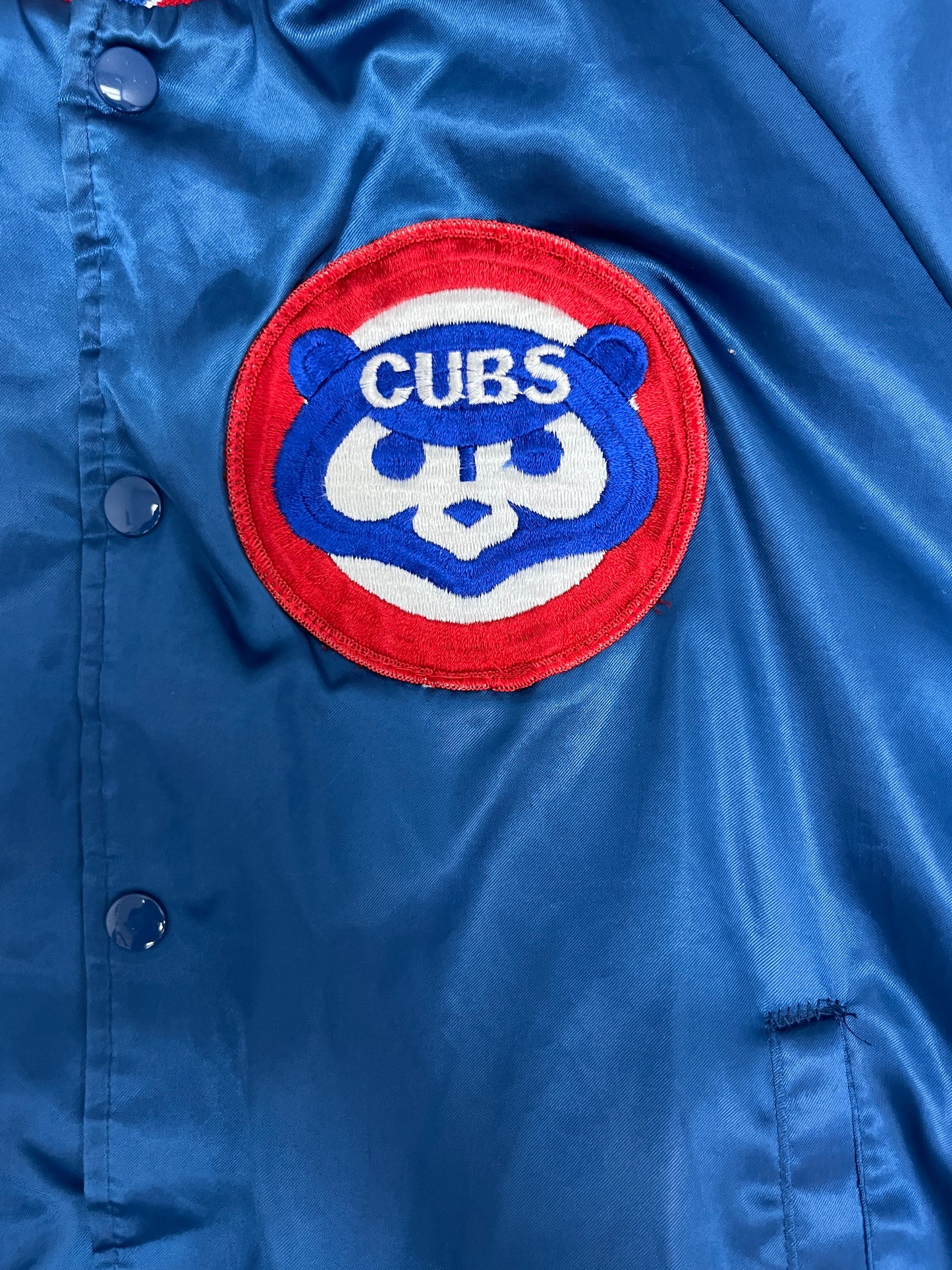 Chicago Cubs Stitched Graphic Jacket | Size Large | Vintage 1990s MLB Baseball Blue Bomber Jacket |