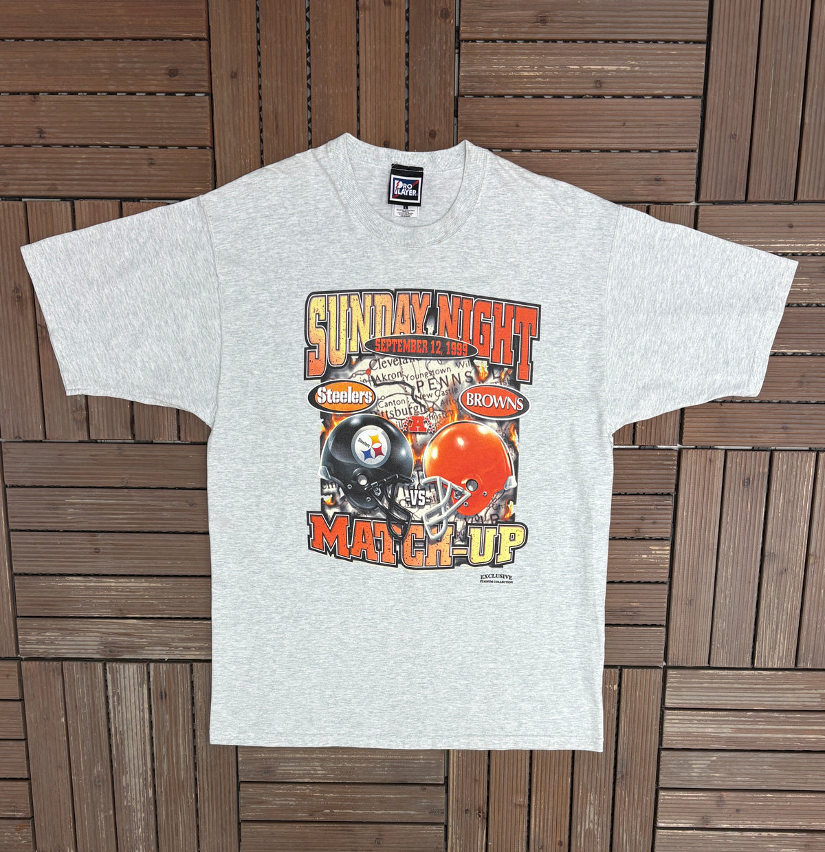 Pittsburgh Steelers vs. Cleveland Browns Sunday Night 1999 Graphic Tee | Size Large | Vintage 1990s NFL Football Grey T-Shirt |