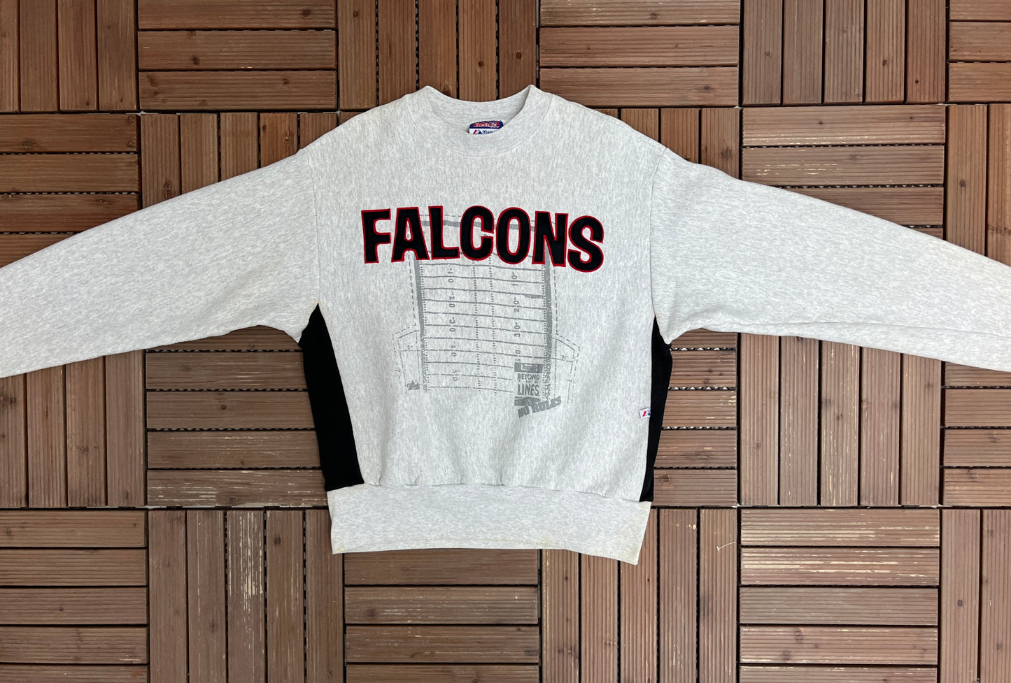 Atlanta Falcons Stitched Graphic Crewneck | Size Large | Vintage 1990s NFL Football Grey Sweater | Made in USA |