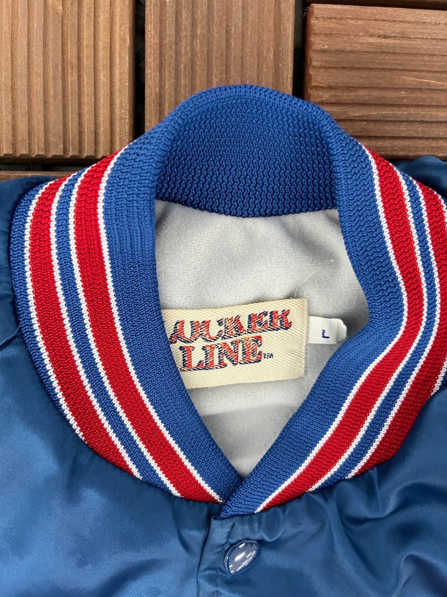 Chicago Cubs Stitched Graphic Jacket | Size Large | Vintage 1990s MLB Baseball Blue Bomber Jacket |