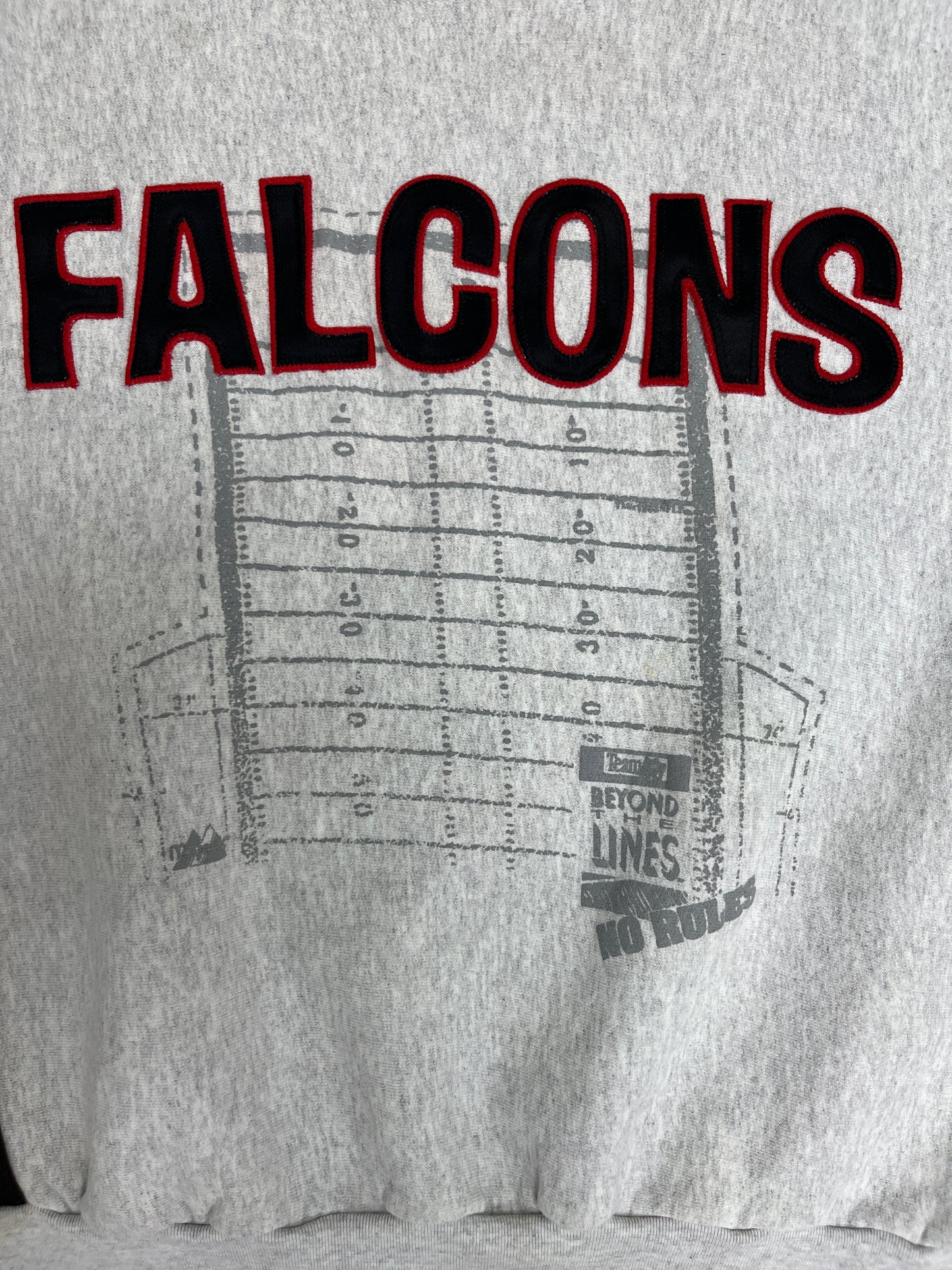 Atlanta Falcons Stitched Graphic Crewneck | Size Large | Vintage 1990s NFL Football Grey Sweater | Made in USA |