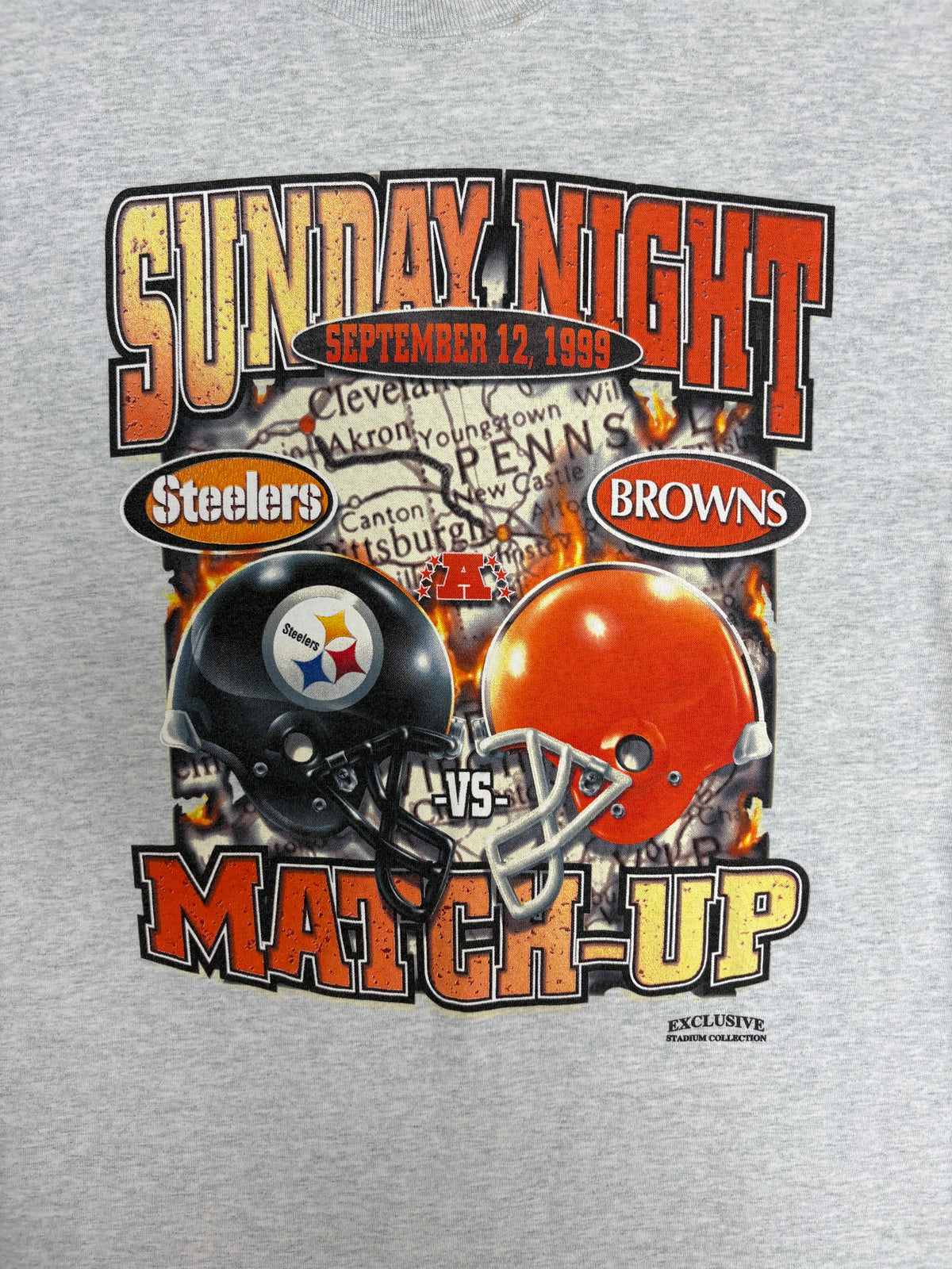 Pittsburgh Steelers vs. Cleveland Browns Sunday Night 1999 Graphic Tee | Size Large | Vintage 1990s NFL Football Grey T-Shirt |