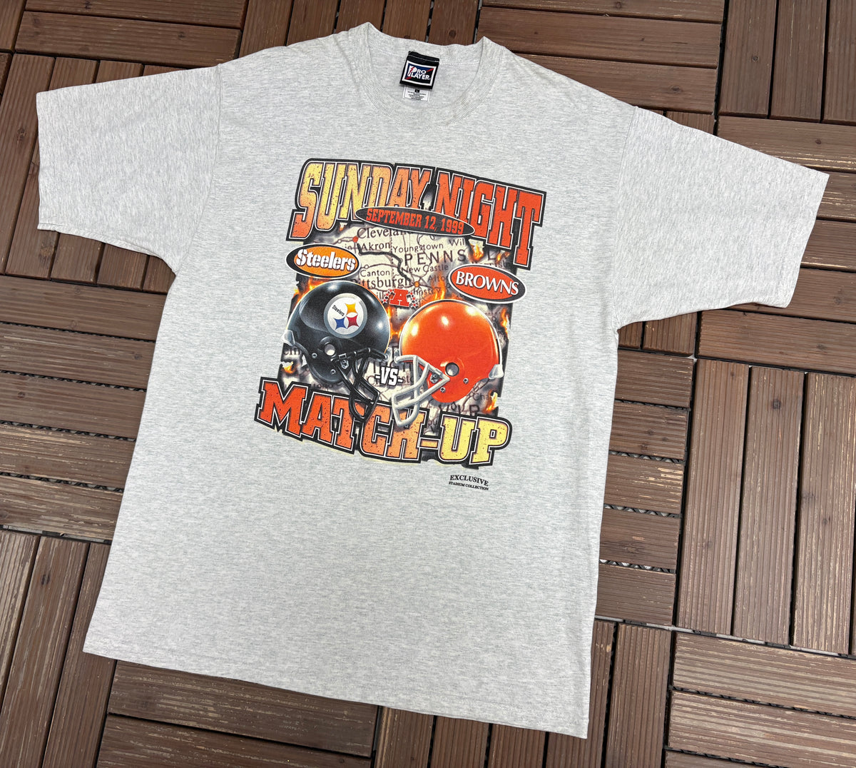 Pittsburgh Steelers vs. Cleveland Browns Sunday Night 1999 Graphic Tee | Size Large | Vintage 1990s NFL Football Grey T-Shirt |