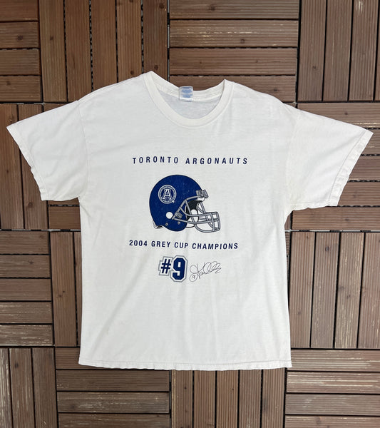 Toronto Argonauts 2004 Grey Cup Champions Graphic Tee | Size Large | Vintage 2000s CFL Football White T-Shirt |