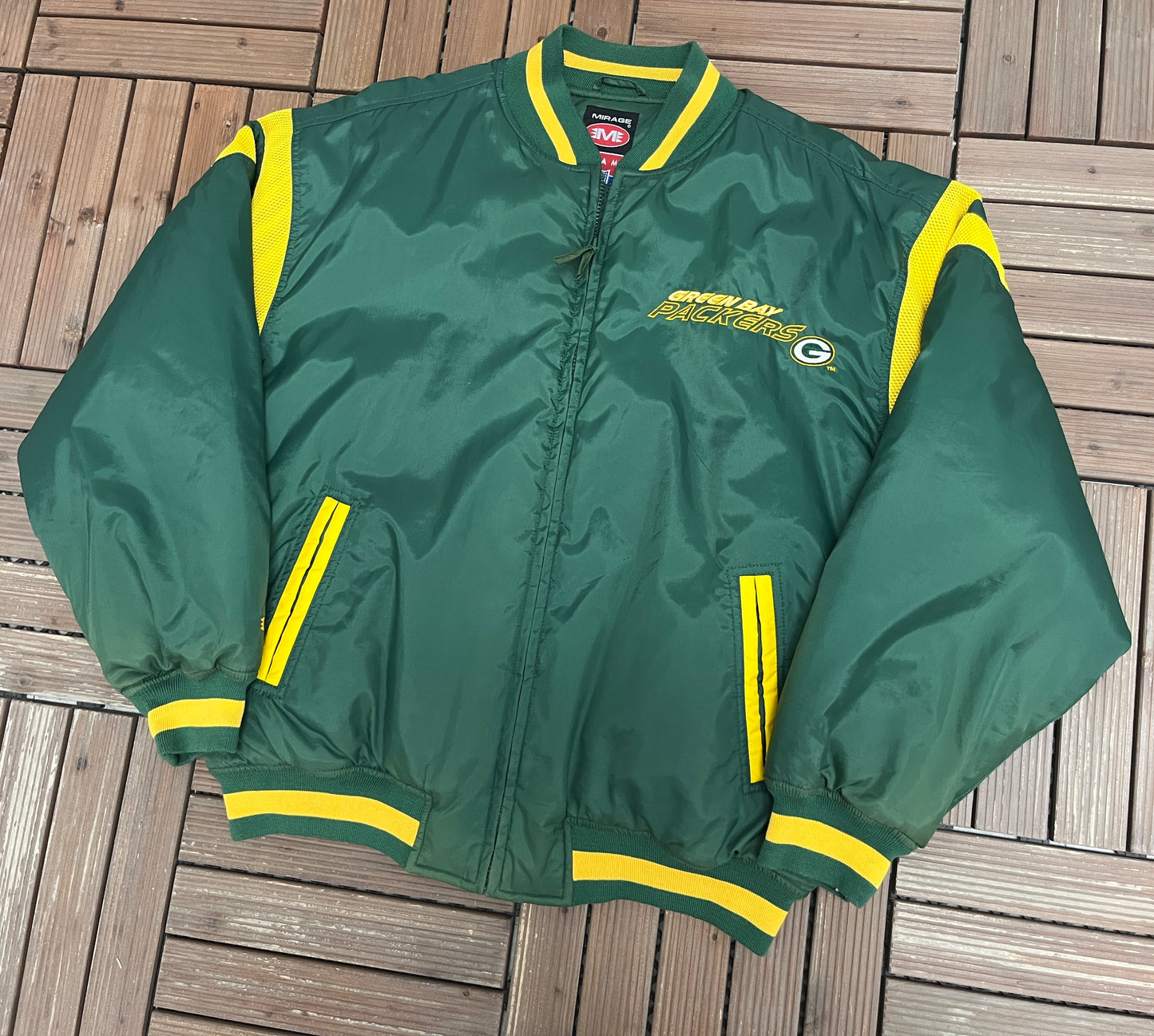 Green Bay Packers Embroidered Graphic Jacket | Size X-Large | Vintage 1990s NFL Football Green Jacket |