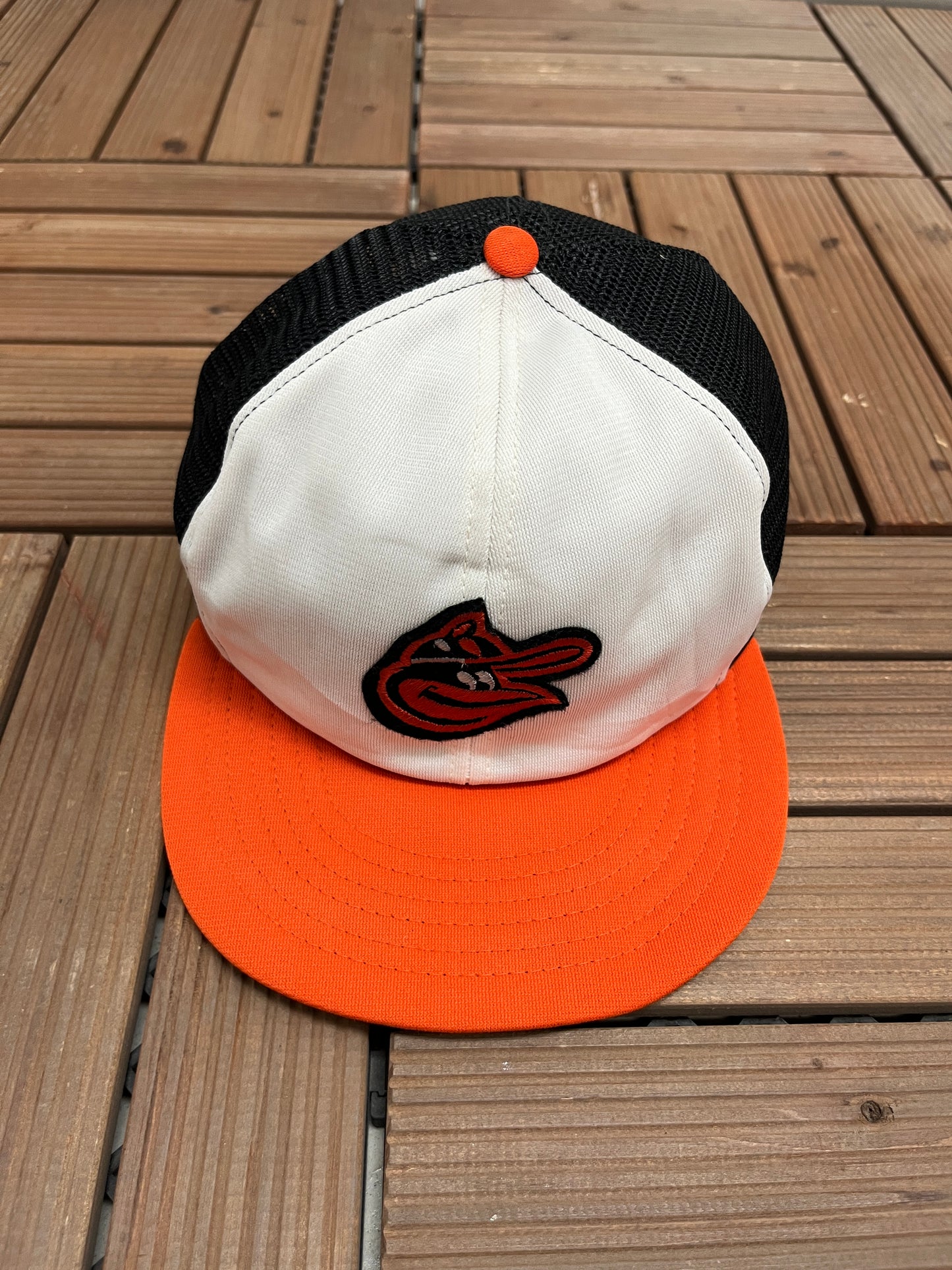 Baltimore Orioles Graphic Hat | Snap Back | Vintage 1990s MLB Baseball Trucker White Cap |