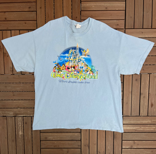 Walt Disney World Where Dreams Come True Graphic Tee | Size X-Large | Vintage 2000s Disney Cartoon Blue T-Shirt |