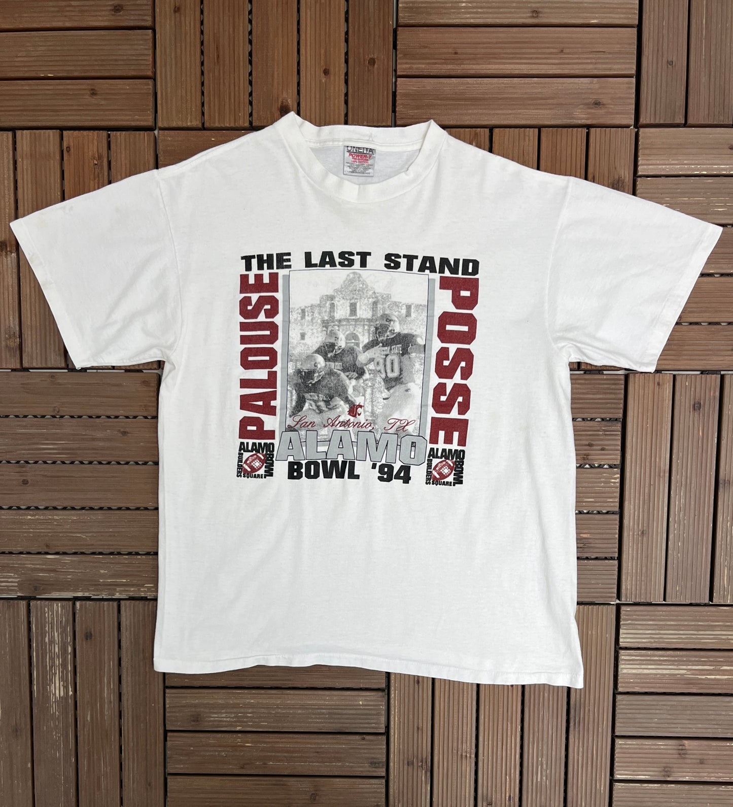 Washington State Cougars Palouse Posse Alamo Bowl '94 Graphic Tee | Size Large | Vintage 1990s College White T-Shirt |