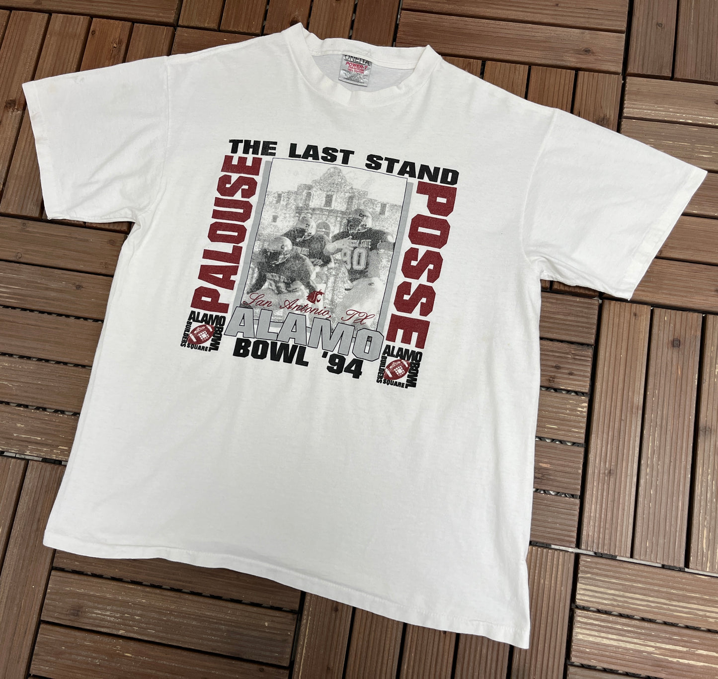 Washington State Cougars Palouse Posse Alamo Bowl '94 Graphic Tee | Size Large | Vintage 1990s College White T-Shirt |