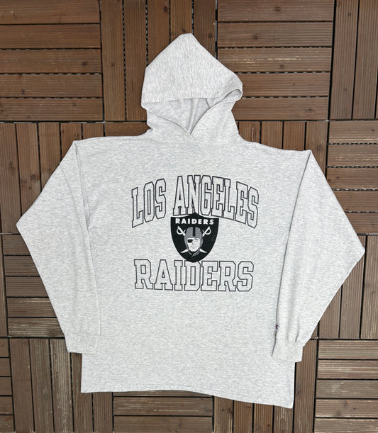Los Angeles Raiders Graphic Hoodie | Size X-Large | Vintage 1990s College Sports Grey Sweater |