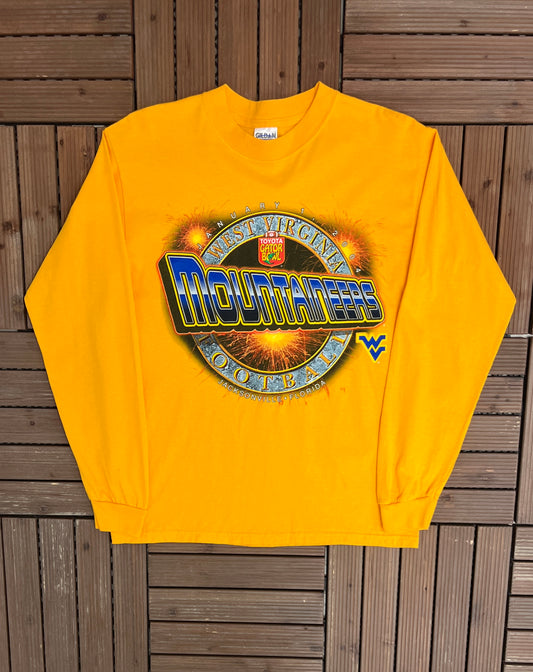 West Virginia Mountaineers Gator Bowl 2004 Graphic Tee | Size Medium | Vintage 2000s College Sports Yellow T-Shirt |