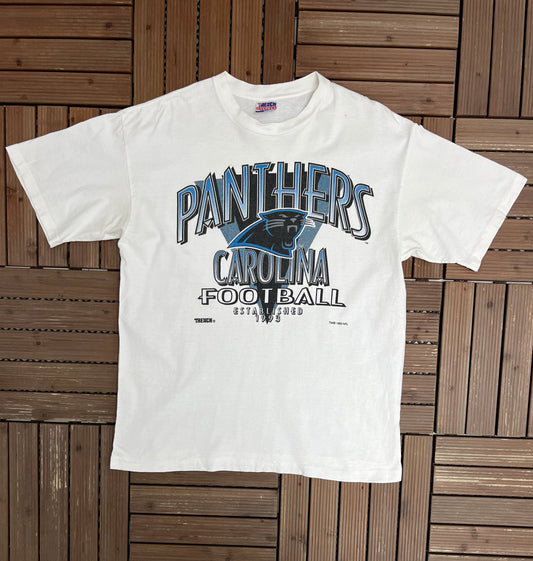 Carolina Panthers Football Graphic Tee | Size X-Large | Vintage 1990s NFL Football White T-Shirt |