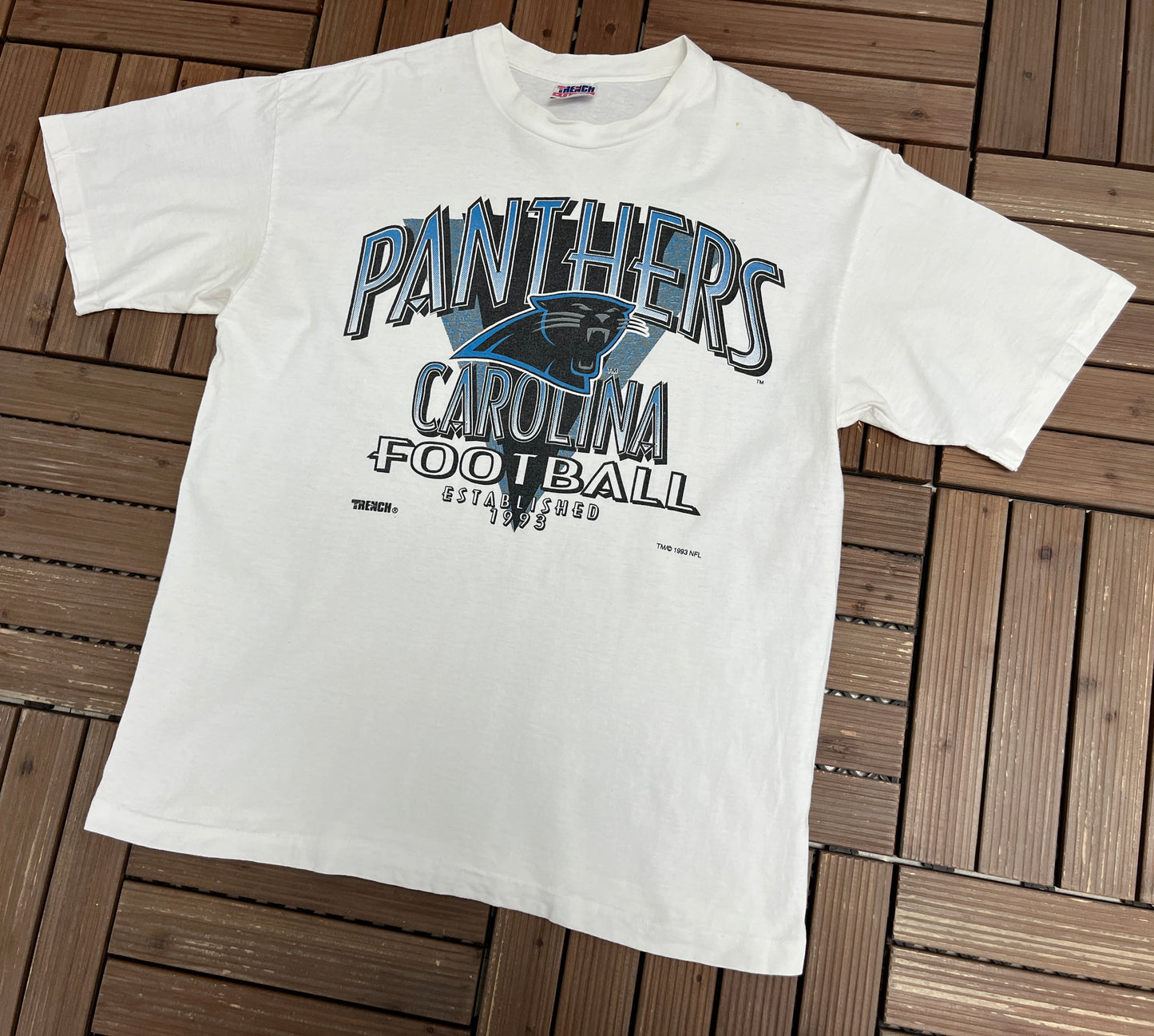 Carolina Panthers Football Graphic Tee | Size X-Large | Vintage 1990s NFL Football White T-Shirt |